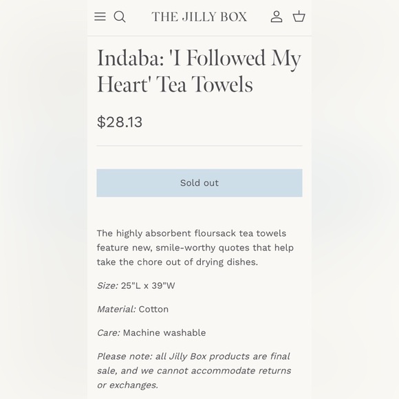 BNWT - Indaba “I Followed My Heart” tea towel set from the Jilly Box market - Picture 5 of 5